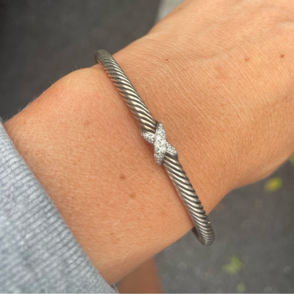 Silver Twisted Cable Bracelet with Crystal Accent